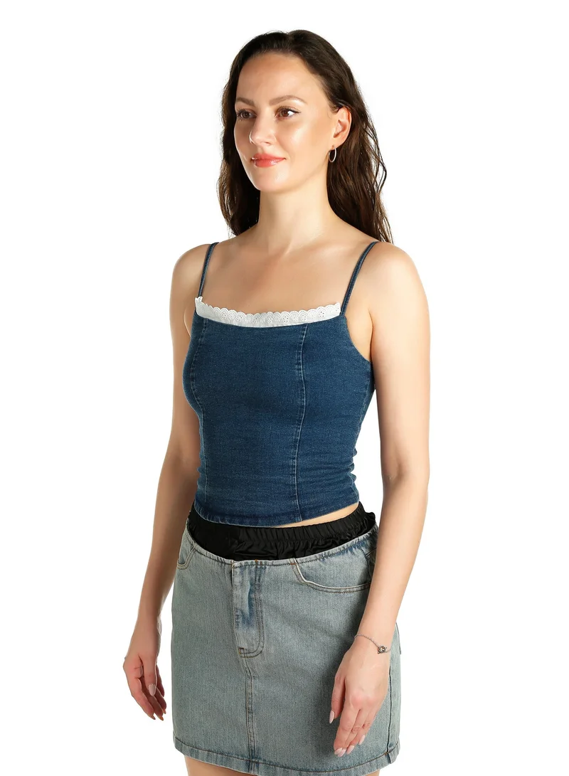 Spaghetti Strap Vintage Corset Top in Blue