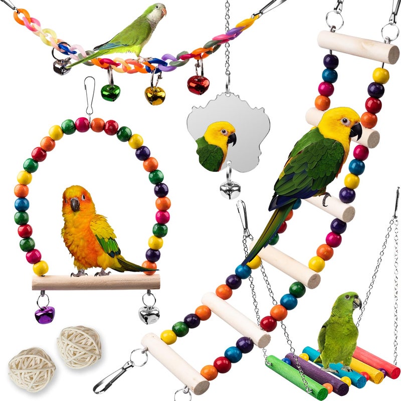 JINJINANV Bird Toys for Parakeets 7Pcs Wood Parrots Budgie Cage Accessories Bird Perch Swings for Small Conure Cockatiel Toys Bird Ladder Swing for Parakeets Climbing 18 - Image 2