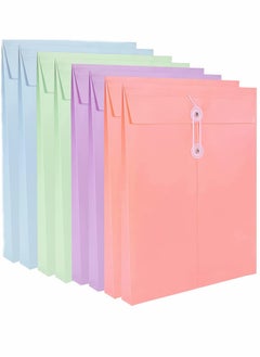 A4 Folder, Plastic Expandable Envelope Document Bag with String Tie Closure , Large Capacity Information Bag for Home Office School 8pcs, 4 Colors