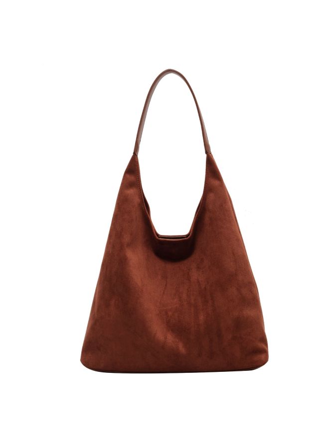 Large Capacity Retro Suede Bread Bag For Women 2023 Autumn And Winter Popular Shoulder Bag Popular Underarm Bucket Bag-Color:Brown - Image 1