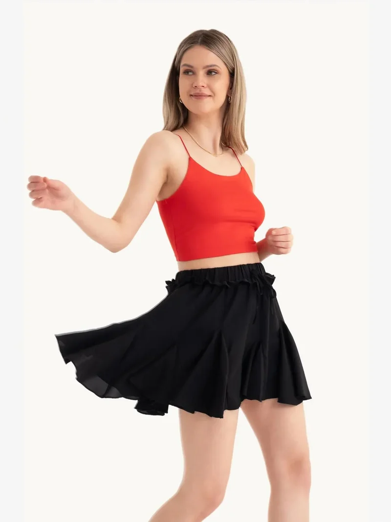 HICCUP High Waist Pleated Mini Skirt with a Waist Detail