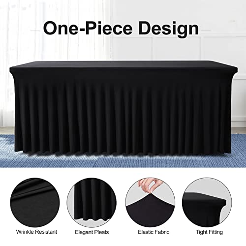 BDDC Table Skirts for Rectangle Tables 6ft - One-Piece Black Tablecloths and Skirt, Wrinkle Resistant Ruffles Elastic Cover for Banquets, Weddings, Events, Parties - Image 2
