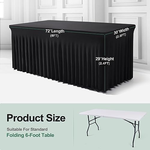 BDDC Table Skirts for Rectangle Tables 6ft - One-Piece Black Tablecloths and Skirt, Wrinkle Resistant Ruffles Elastic Cover for Banquets, Weddings, Events, Parties - Image 3