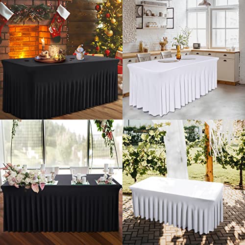 BDDC Table Skirts for Rectangle Tables 6ft - One-Piece Black Tablecloths and Skirt, Wrinkle Resistant Ruffles Elastic Cover for Banquets, Weddings, Events, Parties - Image 5