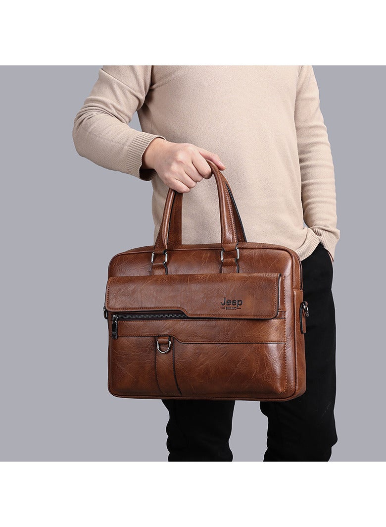 Jeep Men Crossbody Bag Shoulder Bags Vintage Men Handbags Large Capacity PU Leather Bag For Man Messenger Bags Tote Bag purse,Brown  - Image 2