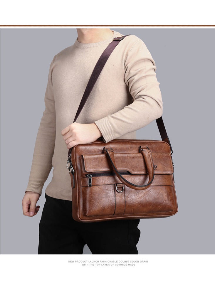 Jeep Men Crossbody Bag Shoulder Bags Vintage Men Handbags Large Capacity PU Leather Bag For Man Messenger Bags Tote Bag purse,Brown  - Image 3