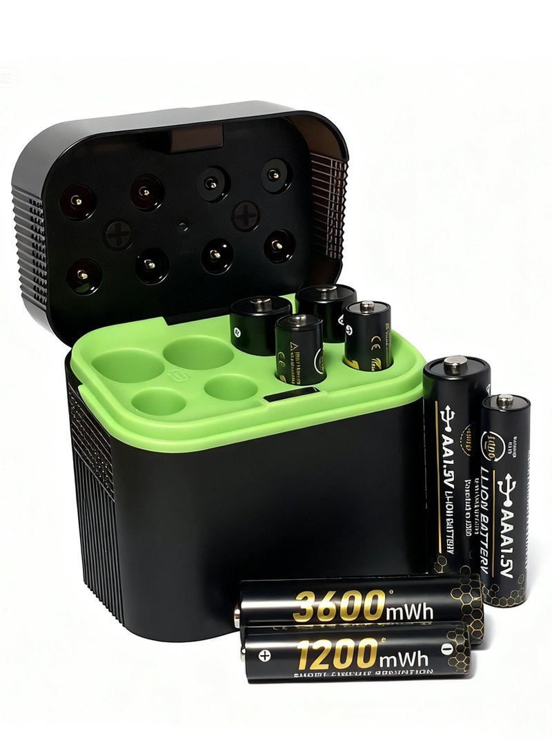 Rechargeable 4 AA(3600mWh) and 4 AAA(1200mWh) Batteries Lithium with Charger, Home Battery,8 Pack 1.5 V Triple A Double A Batteries Rechargeable, Long Lasting Lithium Battery with Integrated Charging Storage Box(4AAA+4AA) - Image 1