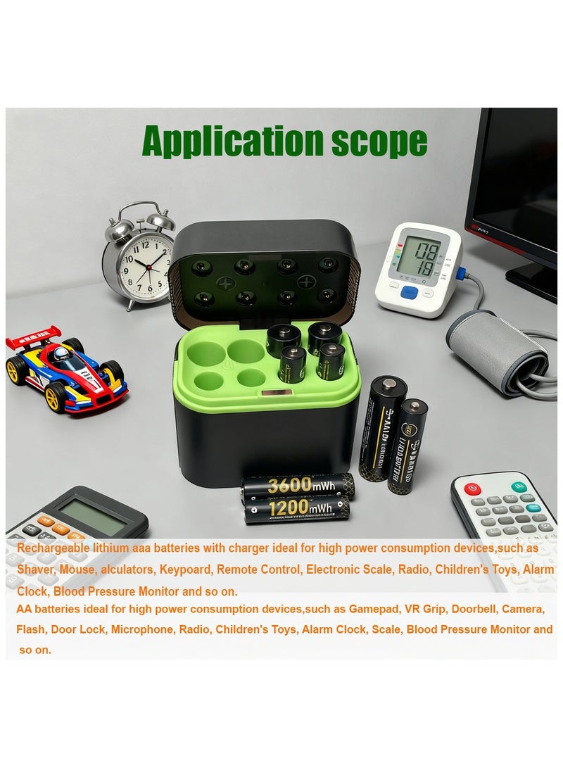 Rechargeable 4 AA(3600mWh) and 4 AAA(1200mWh) Batteries Lithium with Charger, Home Battery,8 Pack 1.5 V Triple A Double A Batteries Rechargeable, Long Lasting Lithium Battery with Integrated Charging Storage Box(4AAA+4AA) - Image 2