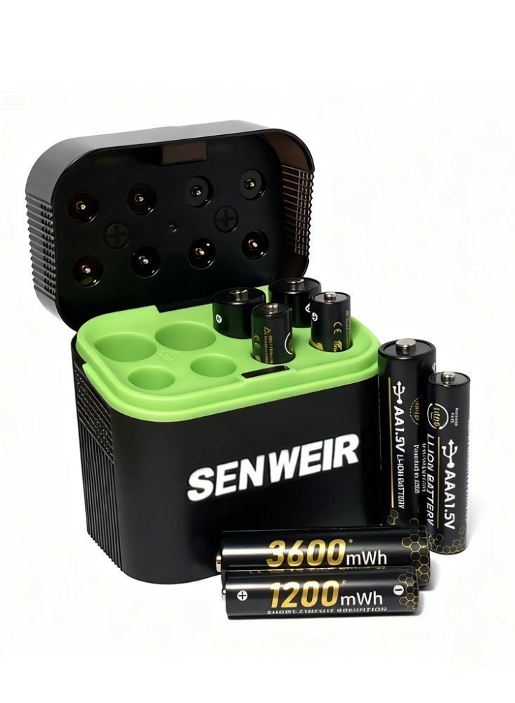 SEN WEIR Rechargeable 4 AA(3600mWh) and 4 AAA(1200mWh) Batteries Lithium with Charger, Home Battery,8 Pack 1.5 V Triple A Double A Batteries Rechargeable, Long Lasting Lithium Battery with Integrated Charging Storage Box(4AAA+4AA) - Image 1