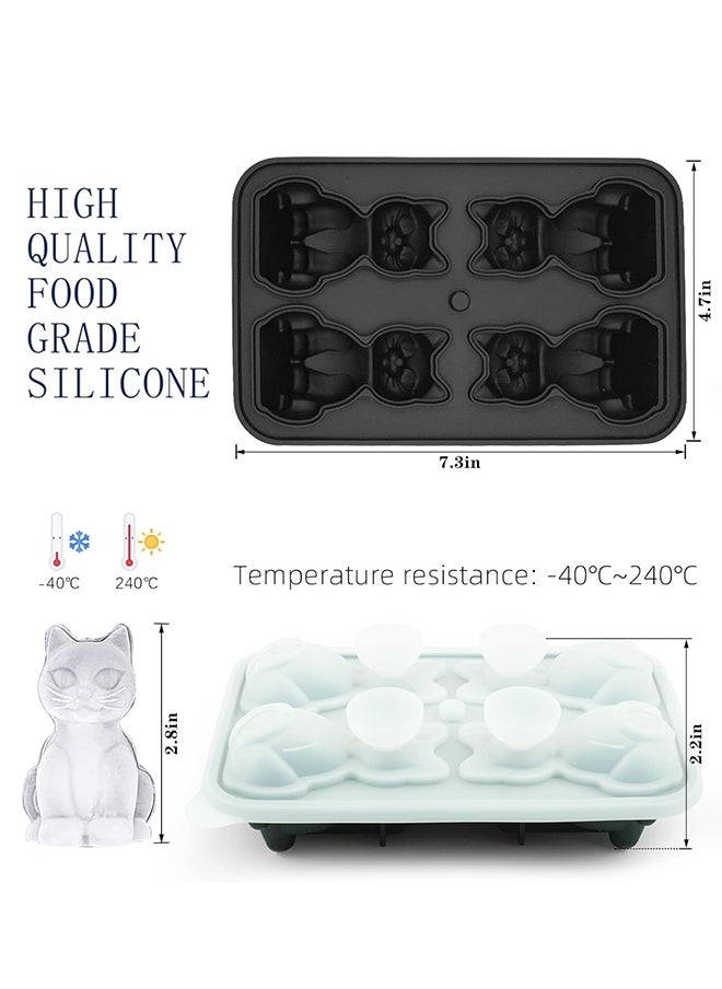 Cat Ice Cube Trays with Lid and Funnel, Easy Release Ice Cube Maker, Reusable Animal Shape Silicone Large Ice Cube Tray with Lid for Cake Pop, Soap, Biscuits, Chocolate, Ice Cream, Candy Making, Funny Cute Cat Lover Gifts for Women