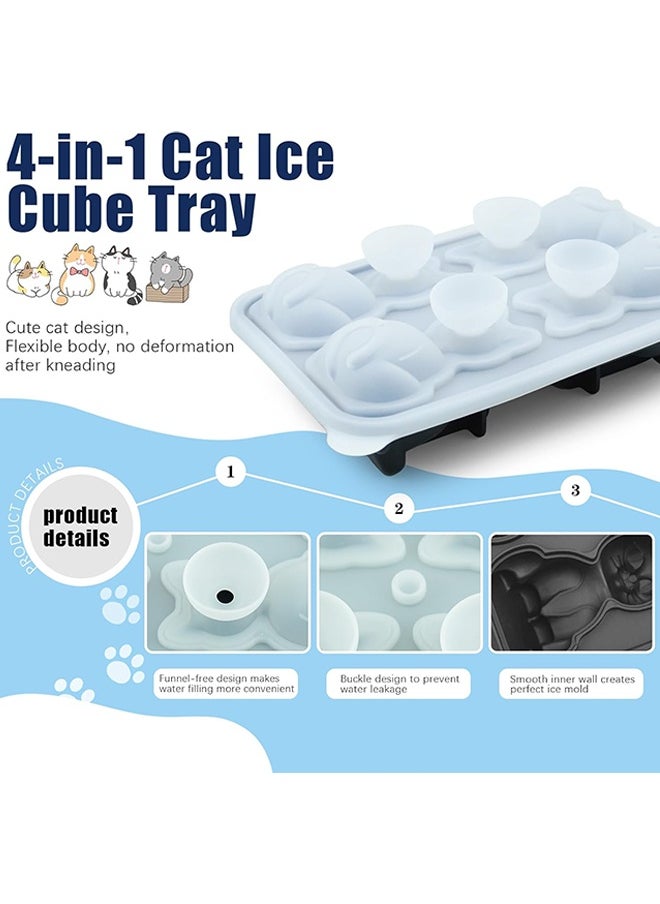 Cat Ice Cube Trays with Lid and Funnel, Easy Release Ice Cube Maker, Reusable Animal Shape Silicone Large Ice Cube Tray with Lid for Cake Pop, Soap, Biscuits, Chocolate, Ice Cream, Candy Making, Funny Cute Cat Lover Gifts for Women
