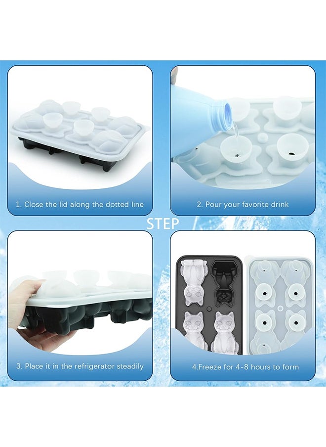Cat Ice Cube Trays with Lid and Funnel, Easy Release Ice Cube Maker, Reusable Animal Shape Silicone Large Ice Cube Tray with Lid for Cake Pop, Soap, Biscuits, Chocolate, Ice Cream, Candy Making, Funny Cute Cat Lover Gifts for Women