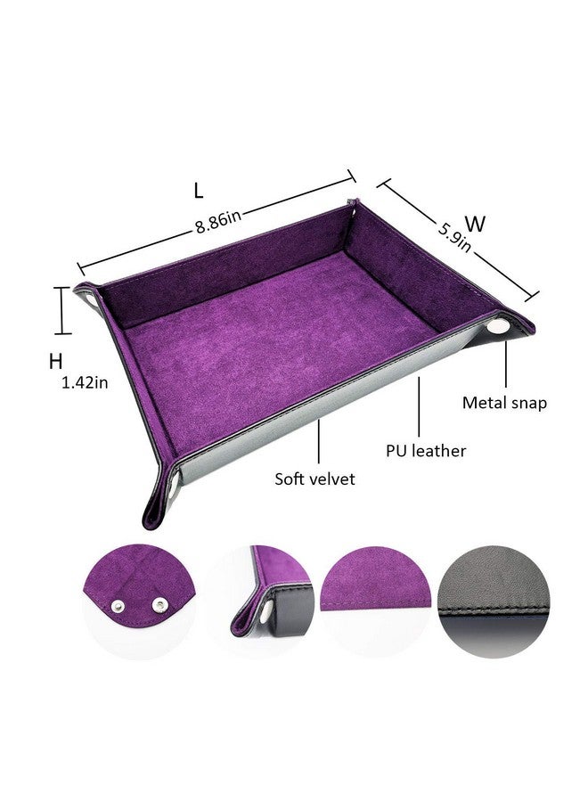 Onwon 2 Pieces Dice Holder Dice Rolling Tray Double Sided PU Leather and Velvet Folding Tray Dice Pad for Dice Gamingand Other Table Games (Blue & Purple) - Image 2