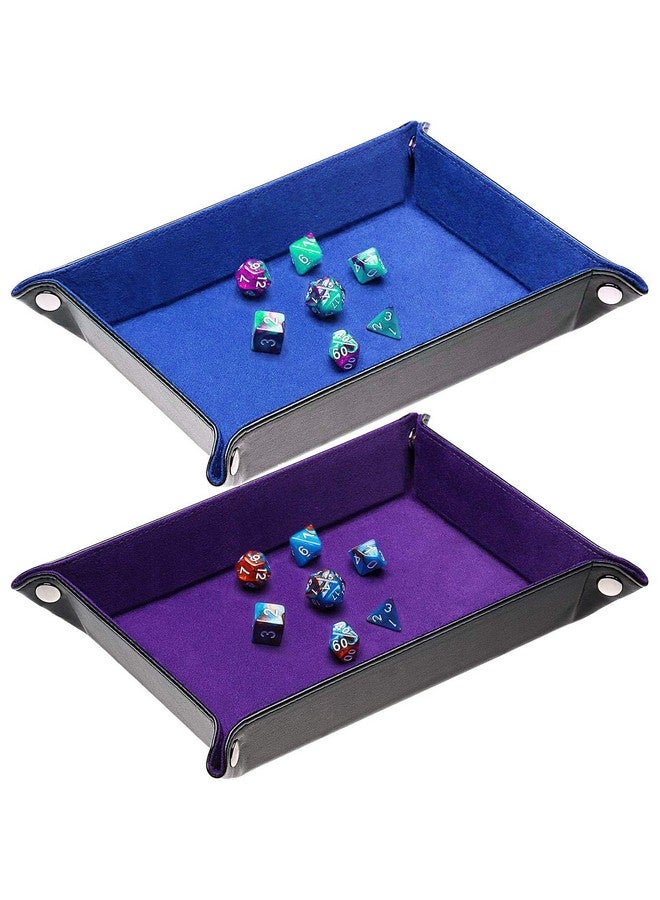 Onwon 2 Pieces Dice Holder Dice Rolling Tray Double Sided PU Leather and Velvet Folding Tray Dice Pad for Dice Gamingand Other Table Games (Blue & Purple) - Image 1