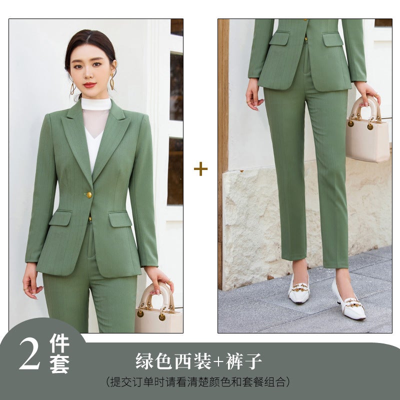 High-class Suit suit Womens Cross-border Autumn Fashion Temperament Goddess Fan Professional Dress Suit Jacket Work Clothes 89139 Green Suit Pants