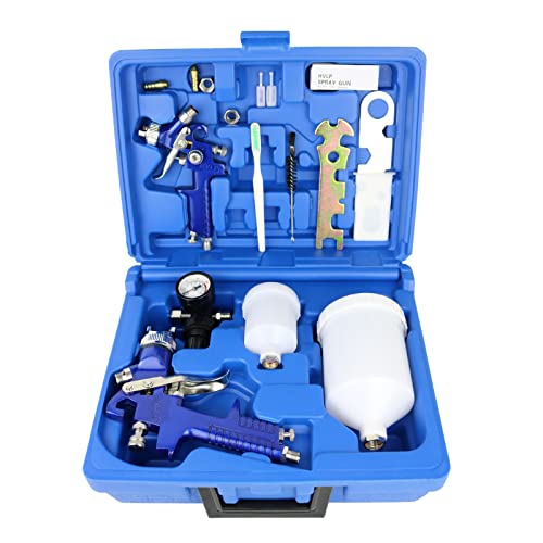 Hotorda HVLP Air Gravity Spray Gun Set,2-Sprayer paint Gun,0.8mm 150ml & 1.4mm 600ml Auto Gravity Feed Painting with Locking Air Pressure Regulator Gauge Air Spray Nozzle Gun for Cake Decoration,Model Making - Image 1