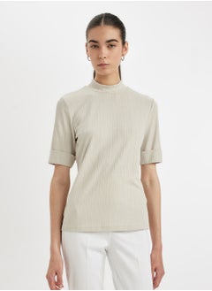 DeFacto Regular Fit Half Turtleneck Ribbed Short Sleeve Basic T-Shirt  - Image 1