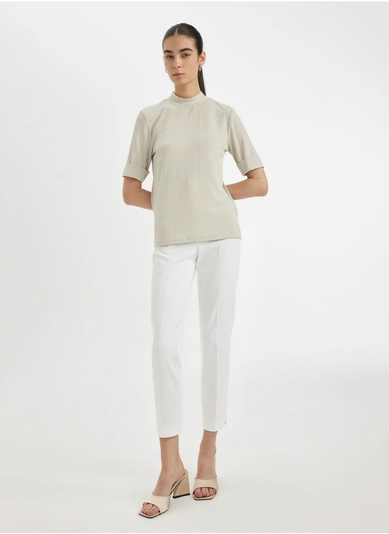 DeFacto Regular Fit Half Turtleneck Ribbed Short Sleeve Basic T-Shirt