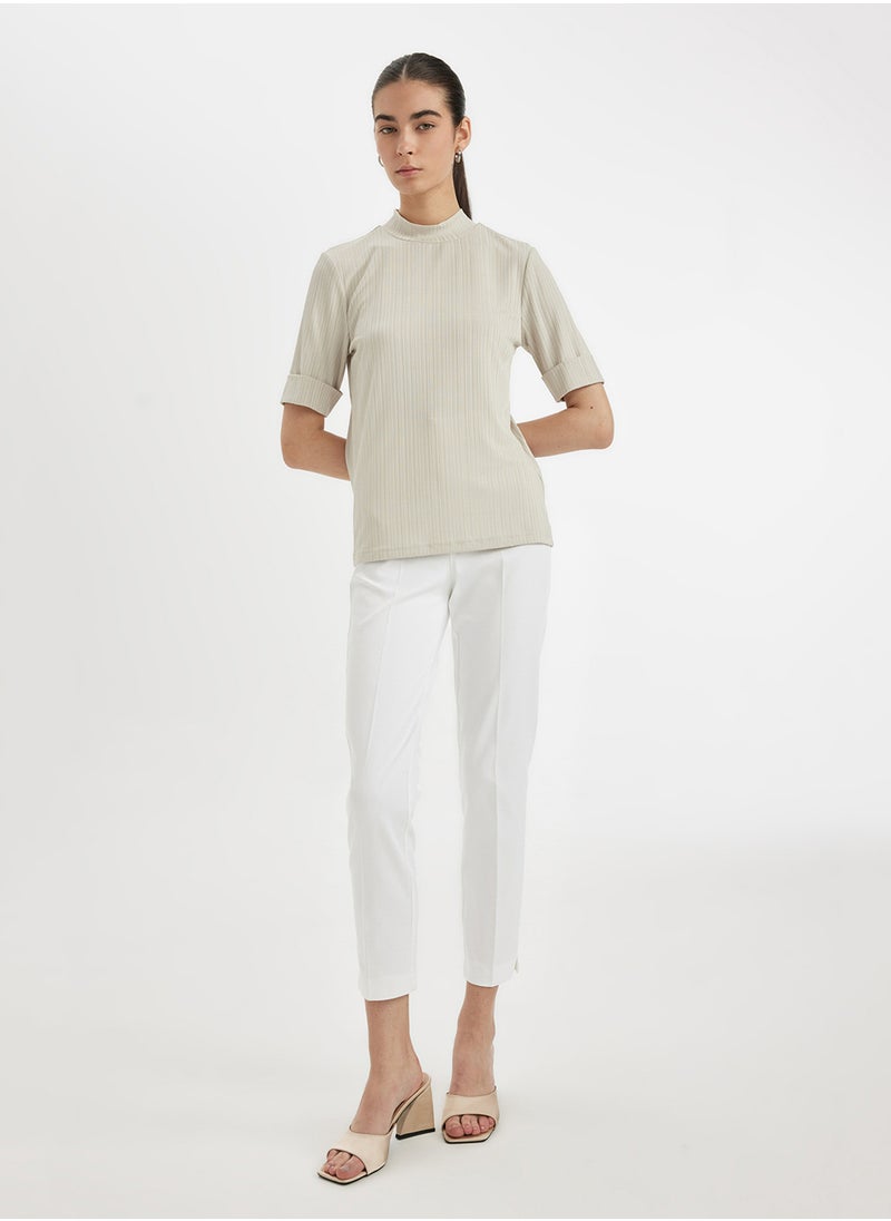 DeFacto Regular Fit Half Turtleneck Ribbed Short Sleeve Basic T-Shirt  - Image 4