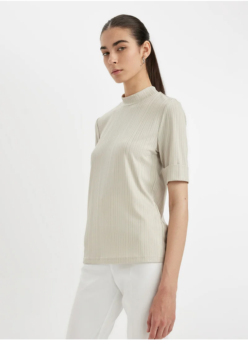 ديفاكتو Regular Fit Half Turtleneck Ribbed Short Sleeve Basic T-Shirt