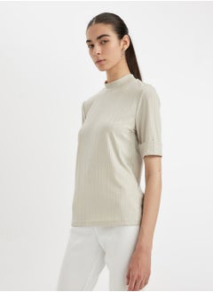 DeFacto Regular Fit Half Turtleneck Ribbed Short Sleeve Basic T-Shirt  - Image 2