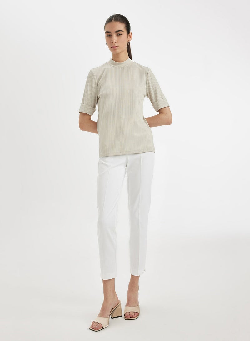 DeFacto Regular Fit Half Turtleneck Ribbed Short Sleeve Basic T-Shirt - Image 4