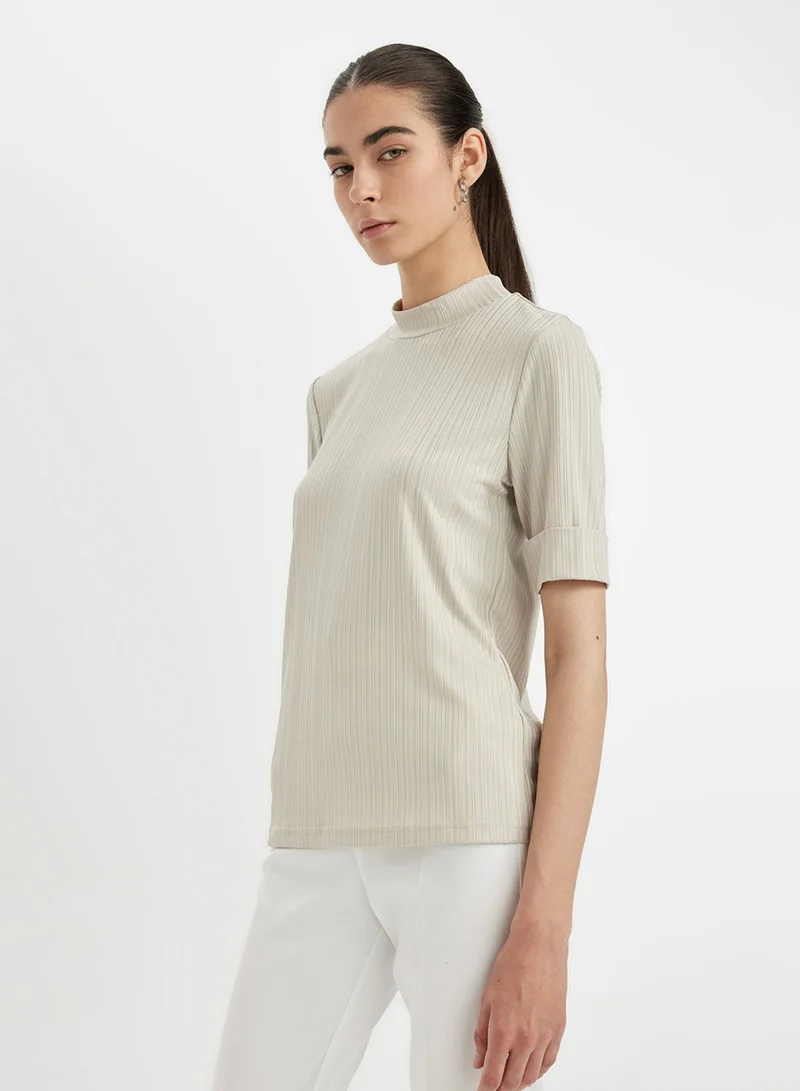 DeFacto Regular Fit Half Turtleneck Ribbed Short Sleeve Basic T-Shirt