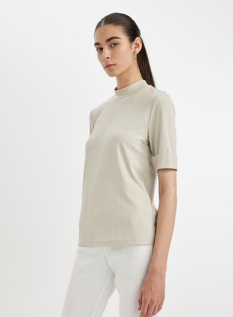 DeFacto Regular Fit Half Turtleneck Ribbed Short Sleeve Basic T-Shirt - Image 2