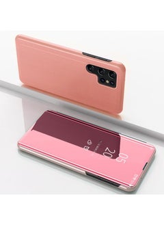 Zaboon For Samsung Galaxy S25 Ultra 5G Plated Mirror Horizontal Flip Leather Phone Case with Holder(Rose Gold) 