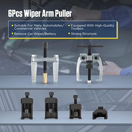 DUOYI 6Pcs Wiper Arm Puller Doesn't Damage The Wiper Arm Removal Tool Strong Structure Windshield Wiper Arm Removal Tool with Toolbox Battery Terminal Puller Compatible with VW/BMW/Ford/Honda/Porsche - Image 2