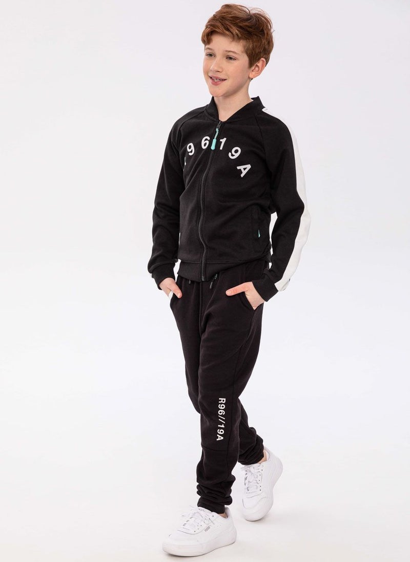 MINOTI Boys' Zip-Up Sweatshirt with Front Print and Pockets  - Image 1