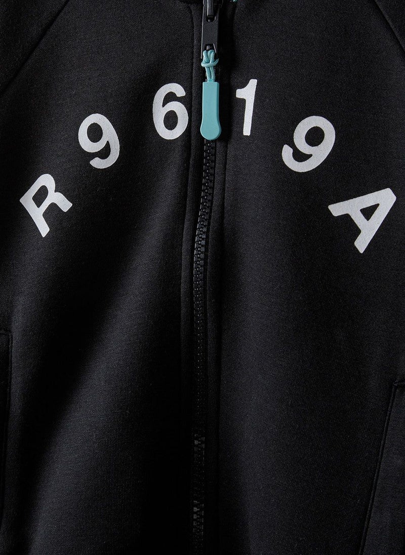 MINOTI Boys' Zip-Up Sweatshirt with Front Print and Pockets  - Image 4