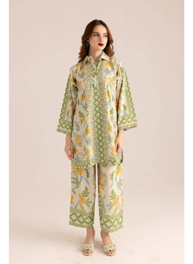 BAZM  Women's 2-Piece Co-ord Set, Green Yellow Floral Print, Large for Women | Best Price UAE