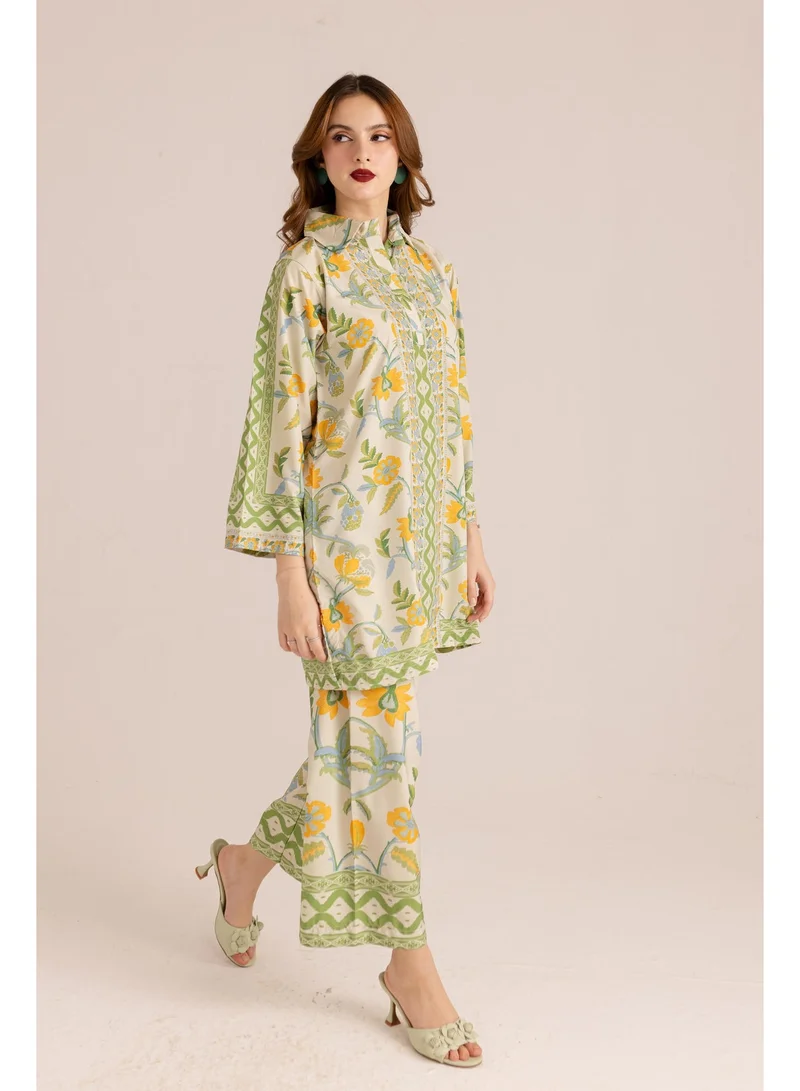 BAZM  Women's 2-Piece Co-ord Set, Green Yellow Floral Print, Large for Women | Best Price UAE