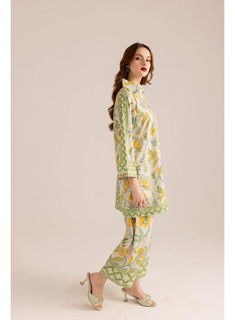 BAZM  Women's 2-Piece Co-ord Set, Green Yellow Floral Print, Large for Women | Best Price UAE