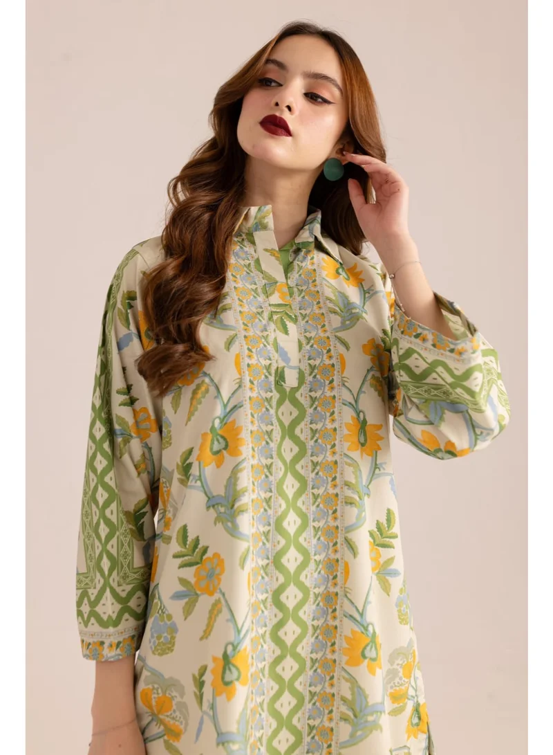 BAZM  Women's 2-Piece Co-ord Set, Green Yellow Floral Print, Large for Women | Best Price UAE