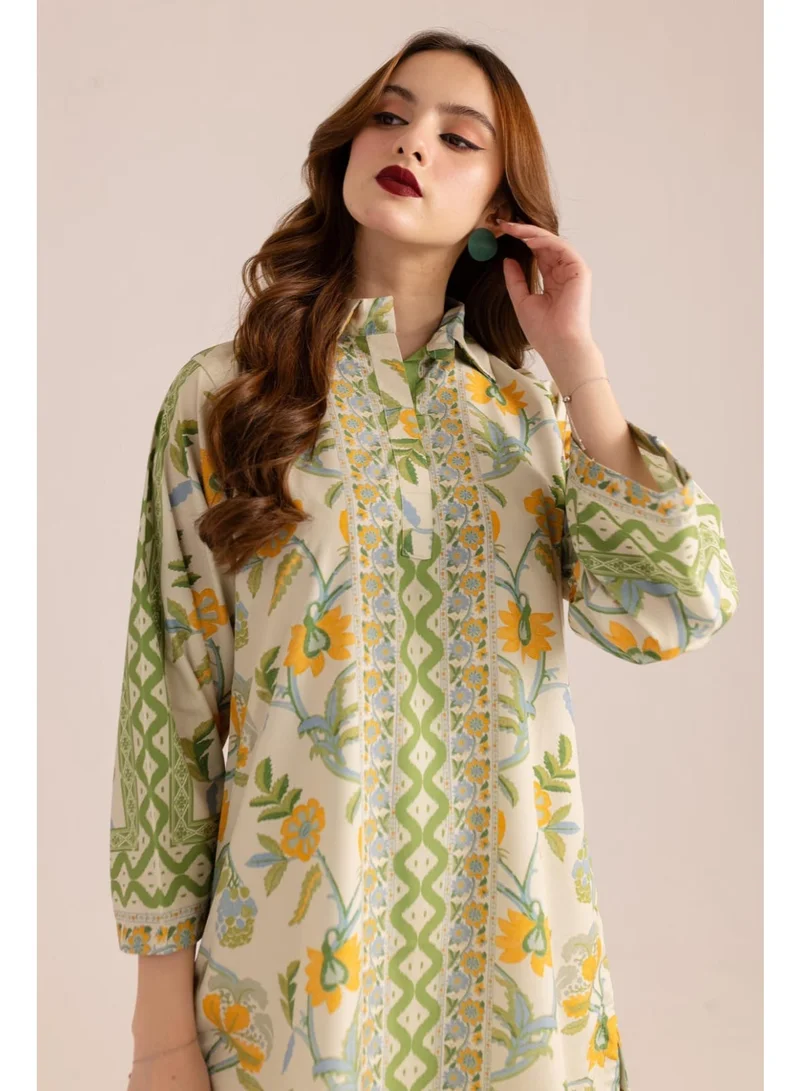 Women's 2-Piece Co-ord Set, Green Yellow Floral Print, Large