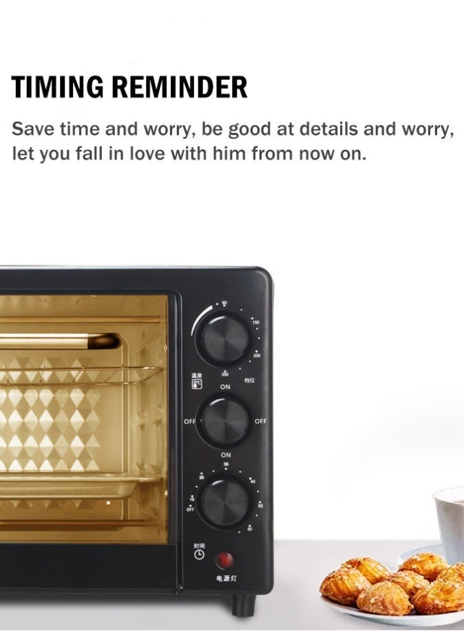 الحلم فرن كهربائي سعة 25 لتر بخاصية الحمل الحراري والشواية | مؤقت 60 دقيقة، تحكم بالحرارة من 100-250 درجة مئوية | قدرة 1500 واط، تصميم مدمج للطاولة مع باب زجاجي مزدوج ومقبس UK وملحقات كاملة - Image 5