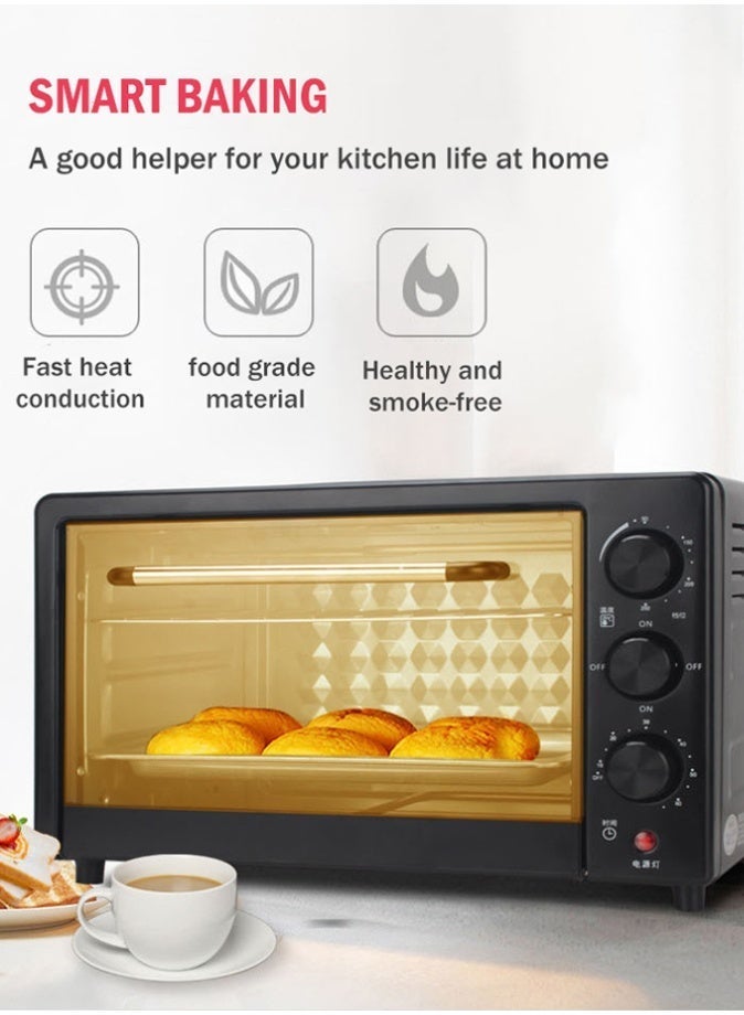 الحلم فرن كهربائي سعة 25 لتر بخاصية الحمل الحراري والشواية | مؤقت 60 دقيقة، تحكم بالحرارة من 100-250 درجة مئوية | قدرة 1500 واط، تصميم مدمج للطاولة مع باب زجاجي مزدوج ومقبس UK وملحقات كاملة - Image 2