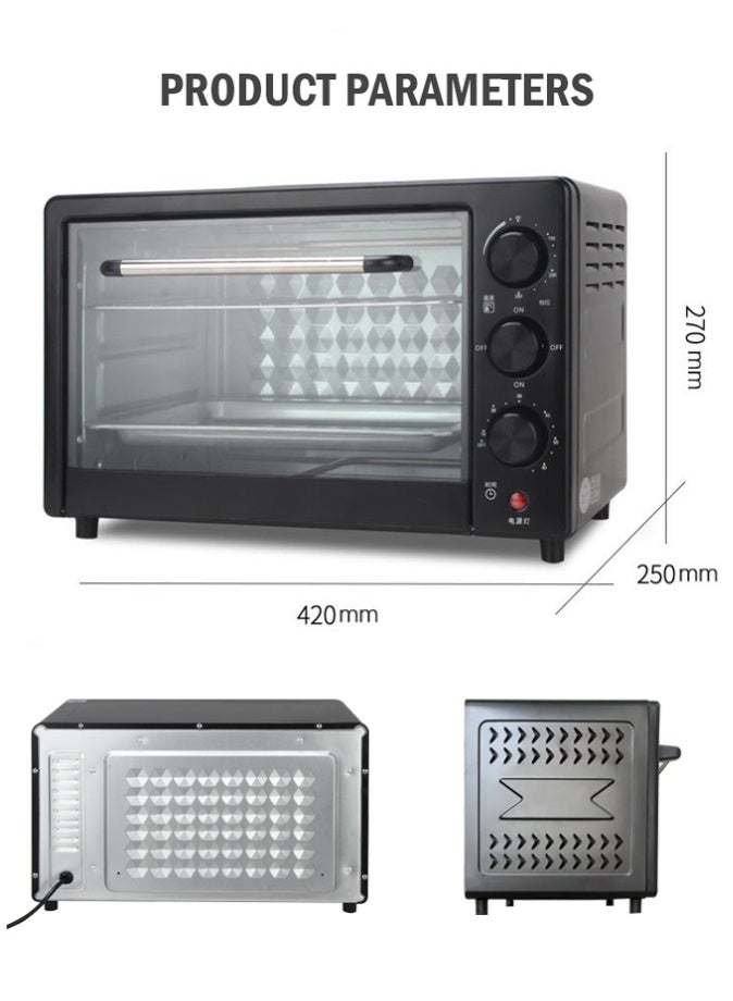 الحلم فرن كهربائي سعة 25 لتر بخاصية الحمل الحراري والشواية | مؤقت 60 دقيقة، تحكم بالحرارة من 100-250 درجة مئوية | قدرة 1500 واط، تصميم مدمج للطاولة مع باب زجاجي مزدوج ومقبس UK وملحقات كاملة - Image 4
