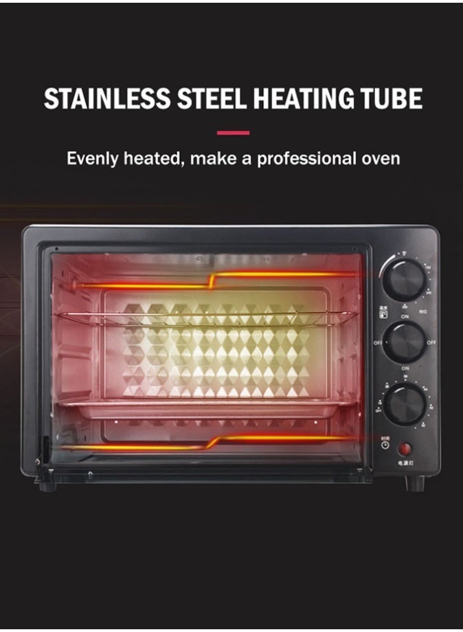 الحلم فرن كهربائي سعة 25 لتر بخاصية الحمل الحراري والشواية | مؤقت 60 دقيقة، تحكم بالحرارة من 100-250 درجة مئوية | قدرة 1500 واط، تصميم مدمج للطاولة مع باب زجاجي مزدوج ومقبس UK وملحقات كاملة - Image 3