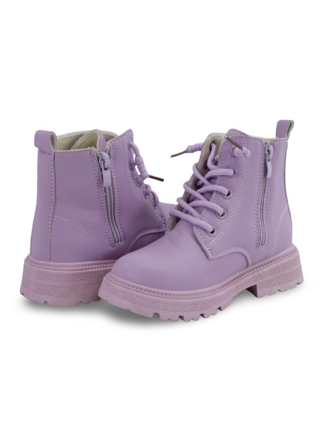 Girls Leather Half Boots – Purple with Stitch Design - Image 2