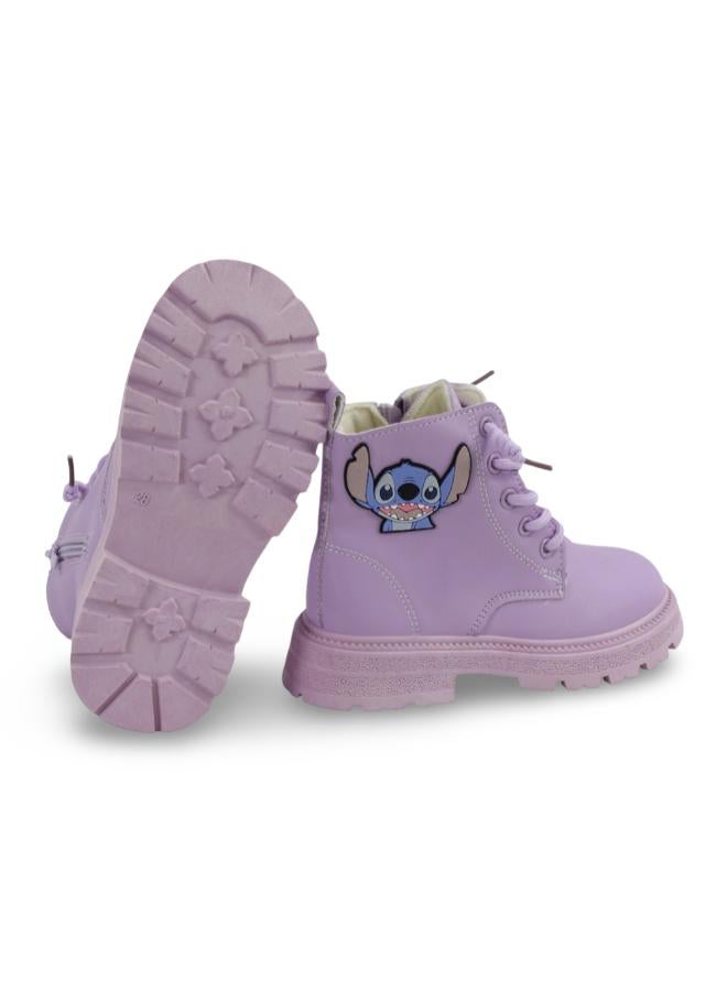 Girls Leather Half Boots – Purple with Stitch Design - Image 3