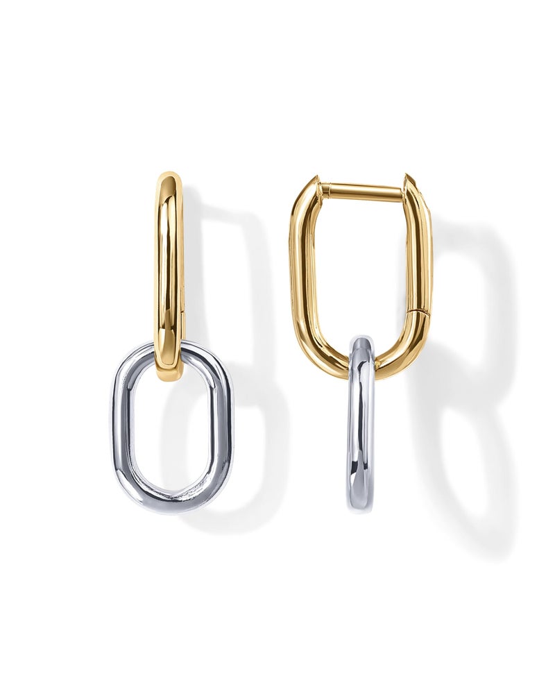 PAVOI 14K Gold Plated Convertible Paperclip Link Huggie Hoop Earrings for Women - Two-Toned Earscape Statement Jewelry - Mixed Metals Drop Dangle Earrings - Image 1