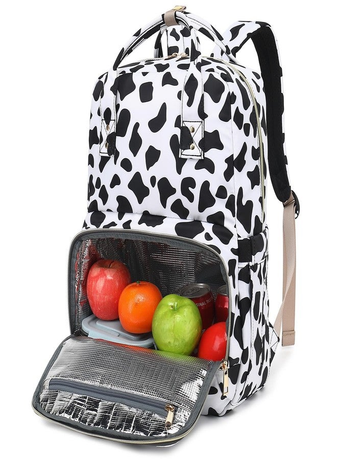 Kouxunt Cow Print Lunch Backpack for Girls Women, Insulated Cooler 15.6 inch Laptop Backpacks, Teacher Nurse Work Backpack Waterproof College School Bookbag - Image 1