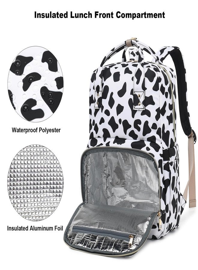Kouxunt Cow Print Lunch Backpack for Girls Women, Insulated Cooler 15.6 inch Laptop Backpacks, Teacher Nurse Work Backpack Waterproof College School Bookbag - Image 2