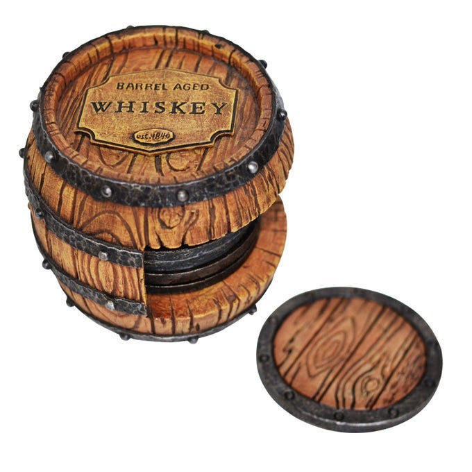 Whiskey Bourbon Barrel Coaster Set 5 Rustic Pieces for Bar Decorations for Home Coasters for Men Ideal Bar Coasters for Whiskey and Bourbon Drinkers Man Cave Essentials