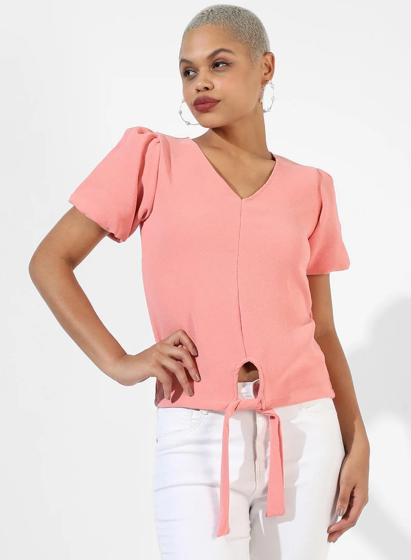 PINACOLADA Women's Blush Pink Puff-Sleeved Top