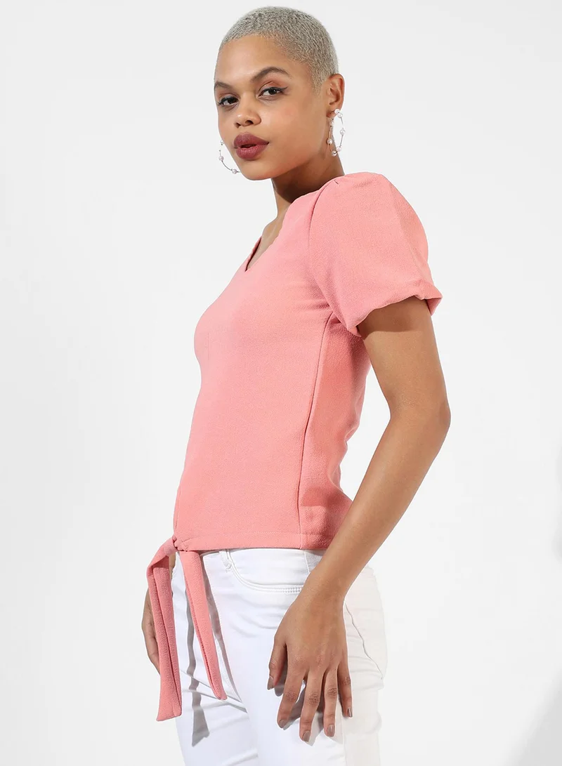 PINACOLADA Women's Blush Pink Puff-Sleeved Top