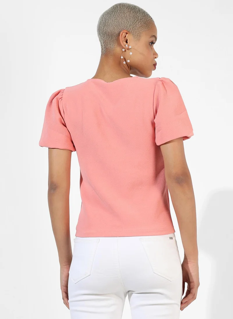 PINACOLADA Women's Blush Pink Puff-Sleeved Top